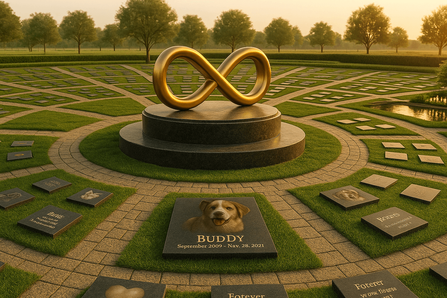 Memorial plaques with infinity monument